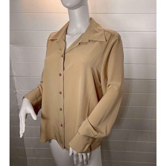 Notations Y2K NWT Button Up Shirt Blouse L Tan - Picture 5 of 10